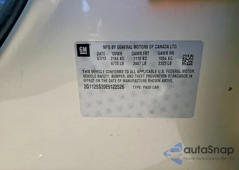 2014 Chevrolet Impala Lt z USA, uszkodzony, nr VIN 2G1125S39E9122526